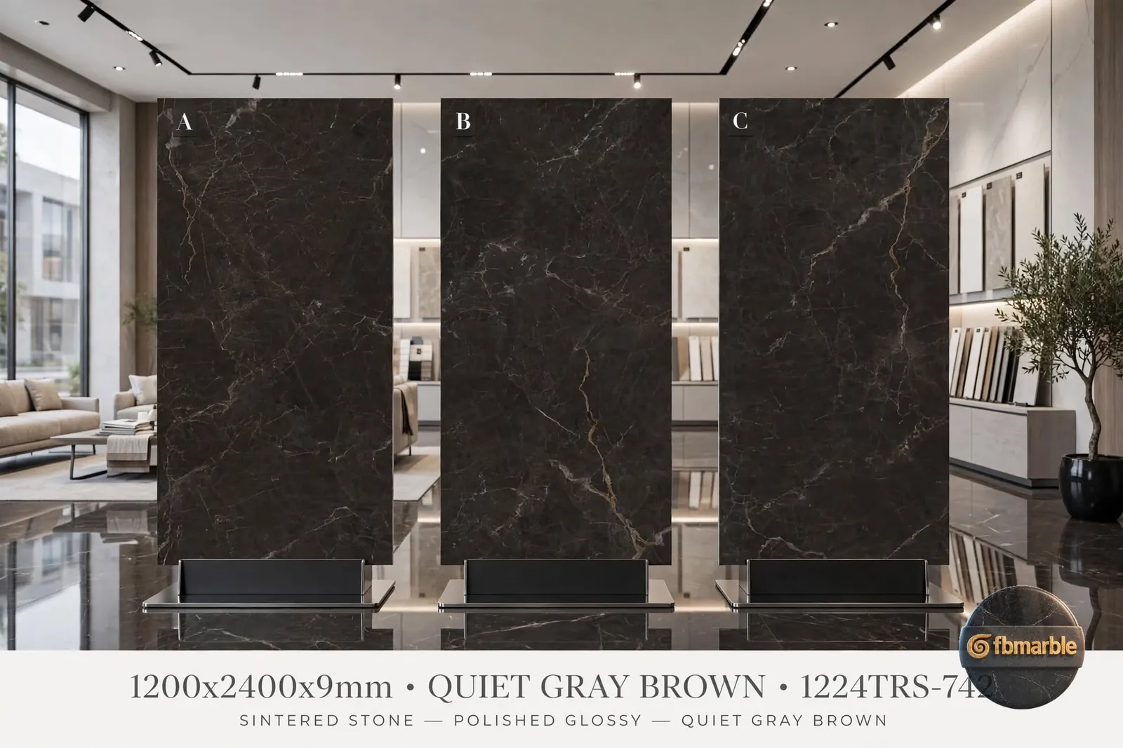Quiet Gray Brown photo 2 β dark grey-brown marble-look porcelain with fine veins