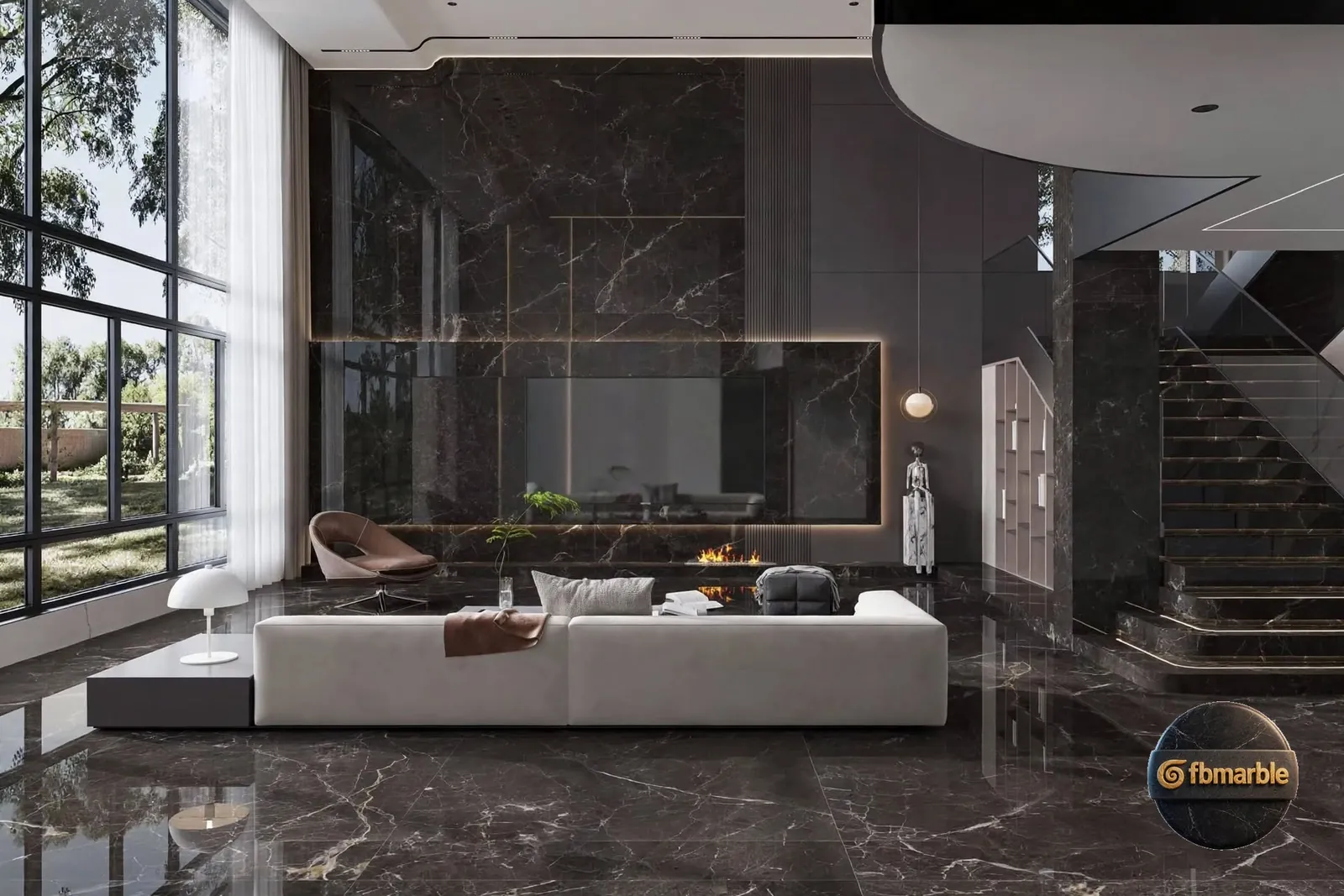 Quiet Gray Brown photo 3 β dark grey-brown marble-look porcelain with fine veins