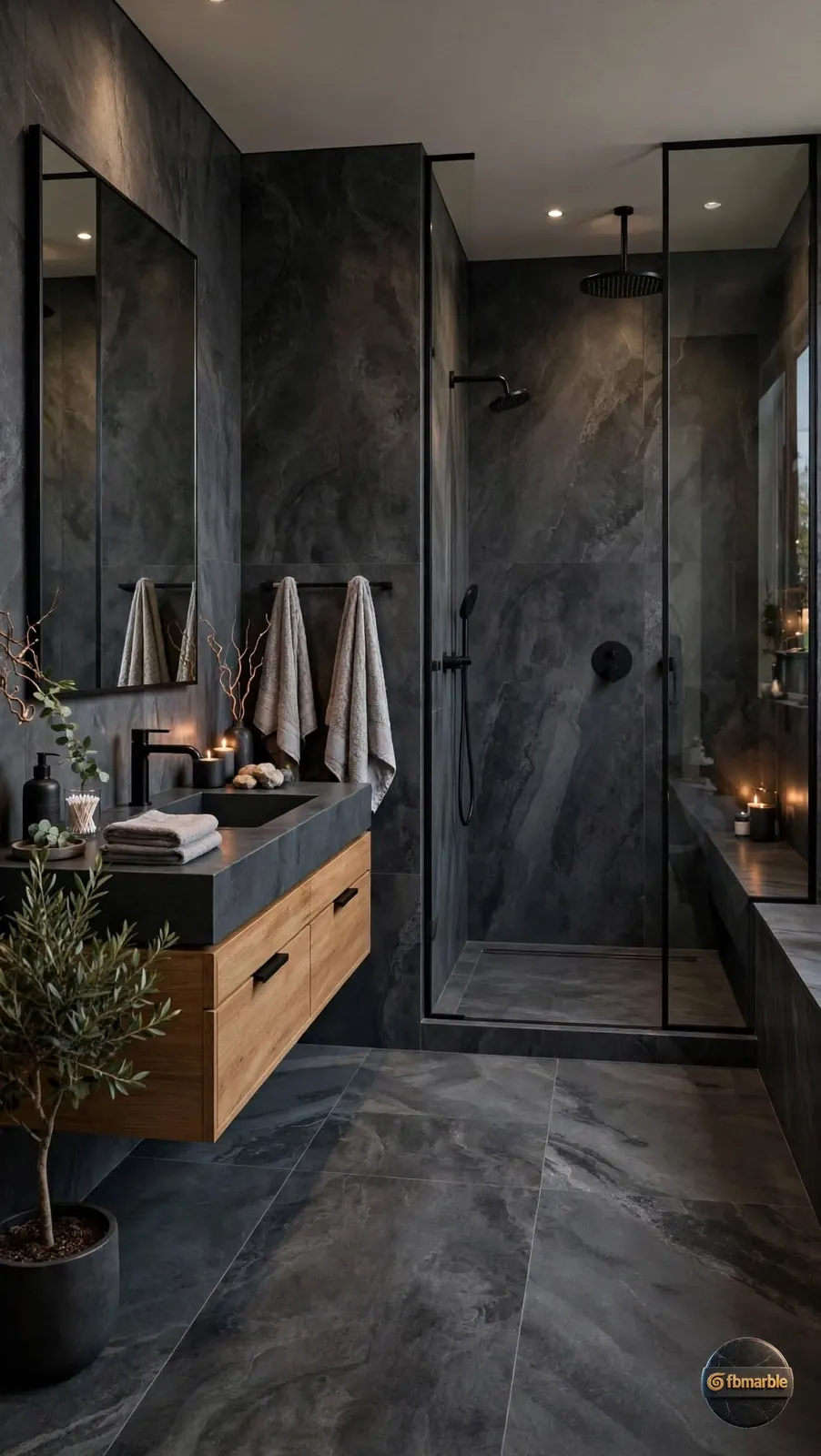 Sandstone Dark Grey Porcelain β charcoal sandstone-look porcelain with flamed matt finish, 12mm flamed slab