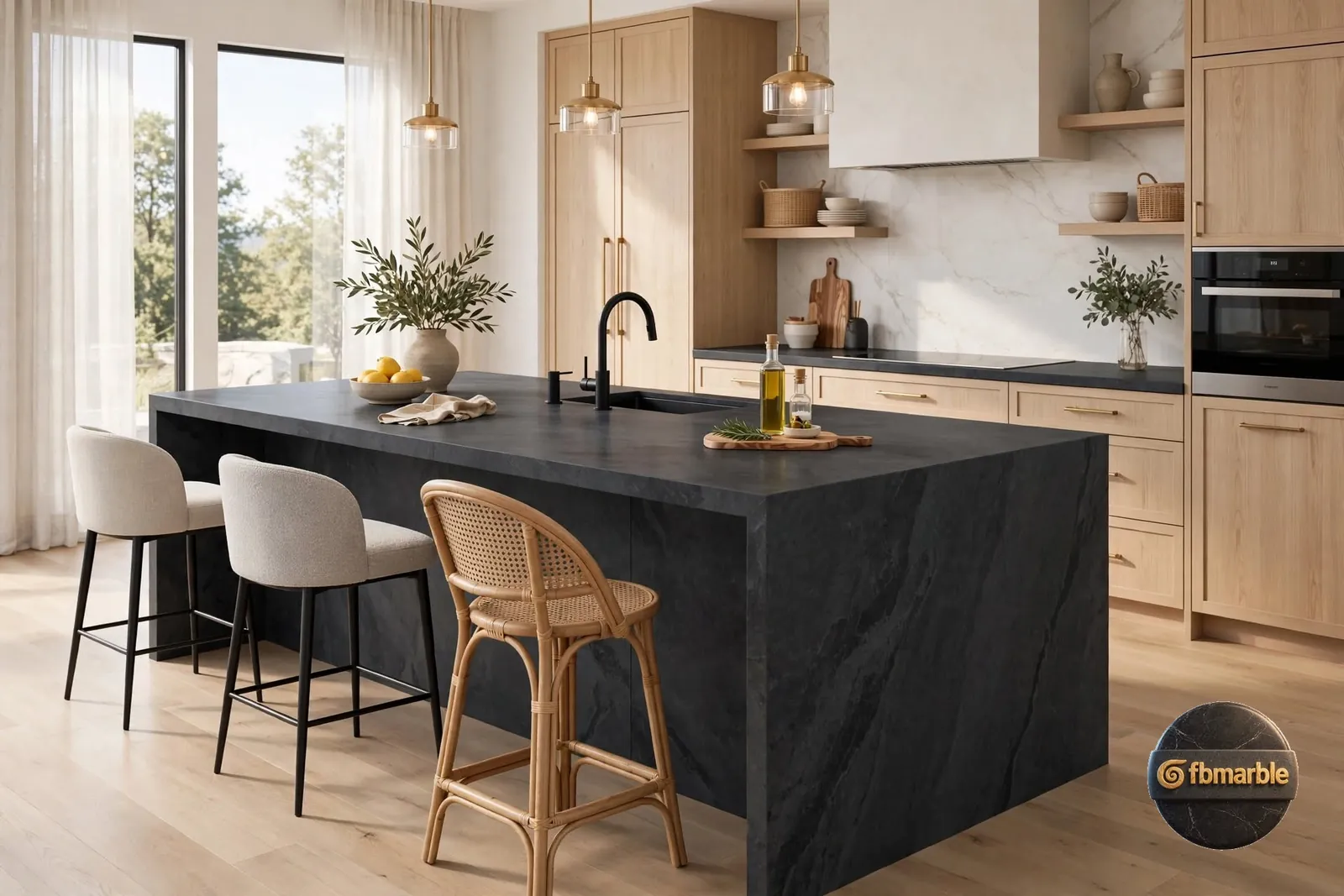 Sandstone Dark Grey photo 4 β charcoal sandstone-look porcelain with flamed matt finish