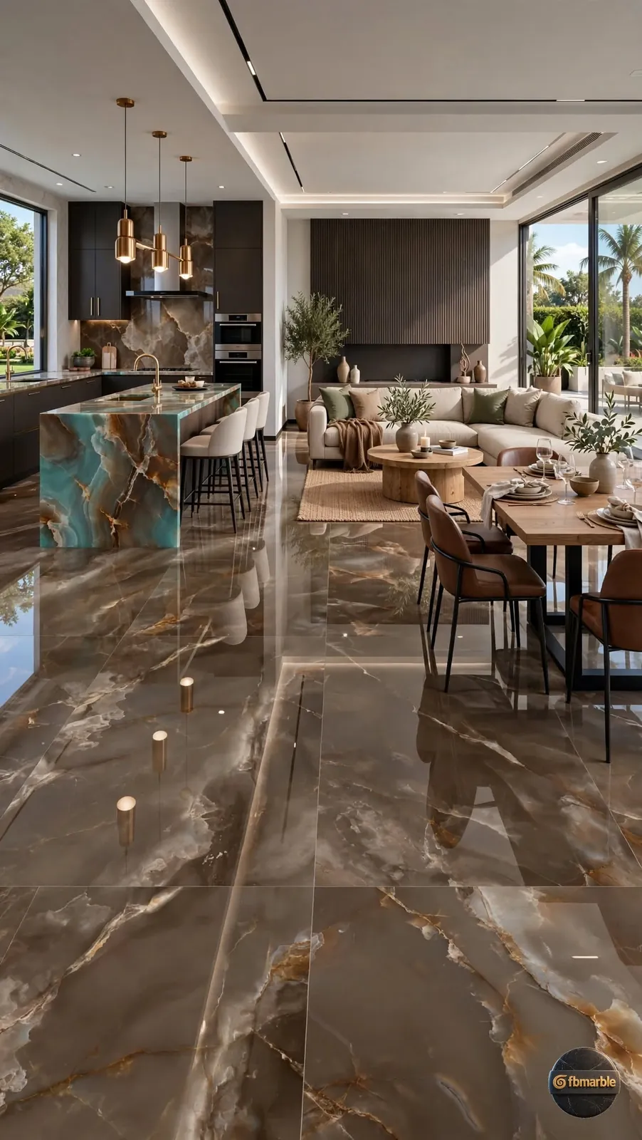 Turquoise – Brown photo 4 – glossy brown marble-look porcelain with turquoise veins