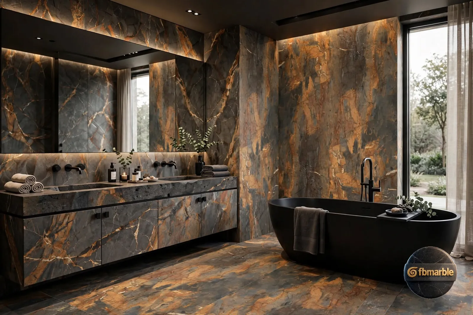 Volcanic Rock photo 2 – volcanic rock-look porcelain in brown and grey, flamed matt