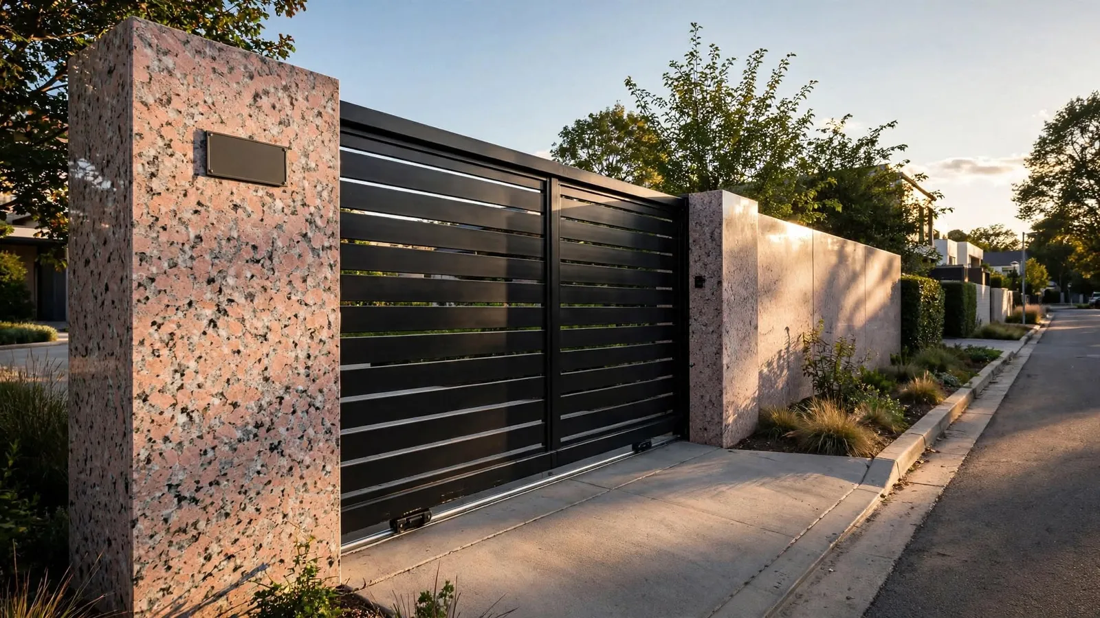 Boundary wall in Sadio Pink granite – Sadio Pink Granite (design visualisation)
