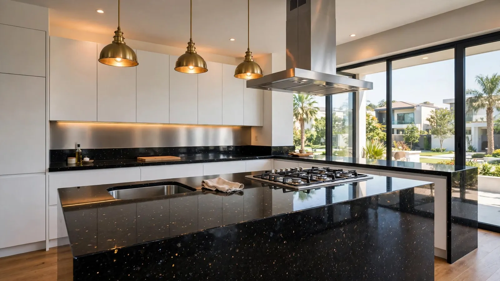 Modern kitchen with Galaxy Black granite island – Galaxy Black Granite (design visualisation)