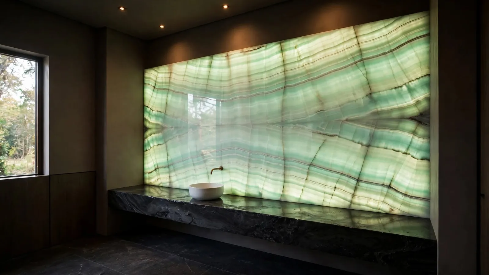 Backlit Light Green Onyx powder room – Light Green Onyx (design visualisation)