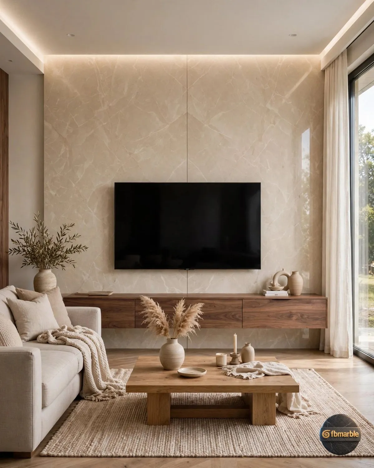 Antique Cream Quartz living room feature wall