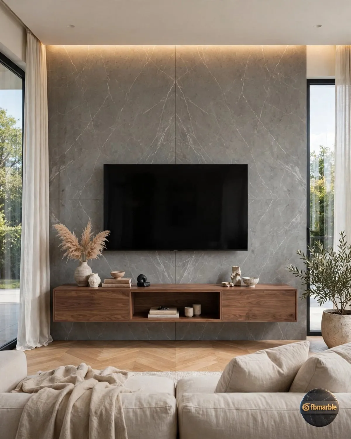 Antique Grey Quartz living room feature wall