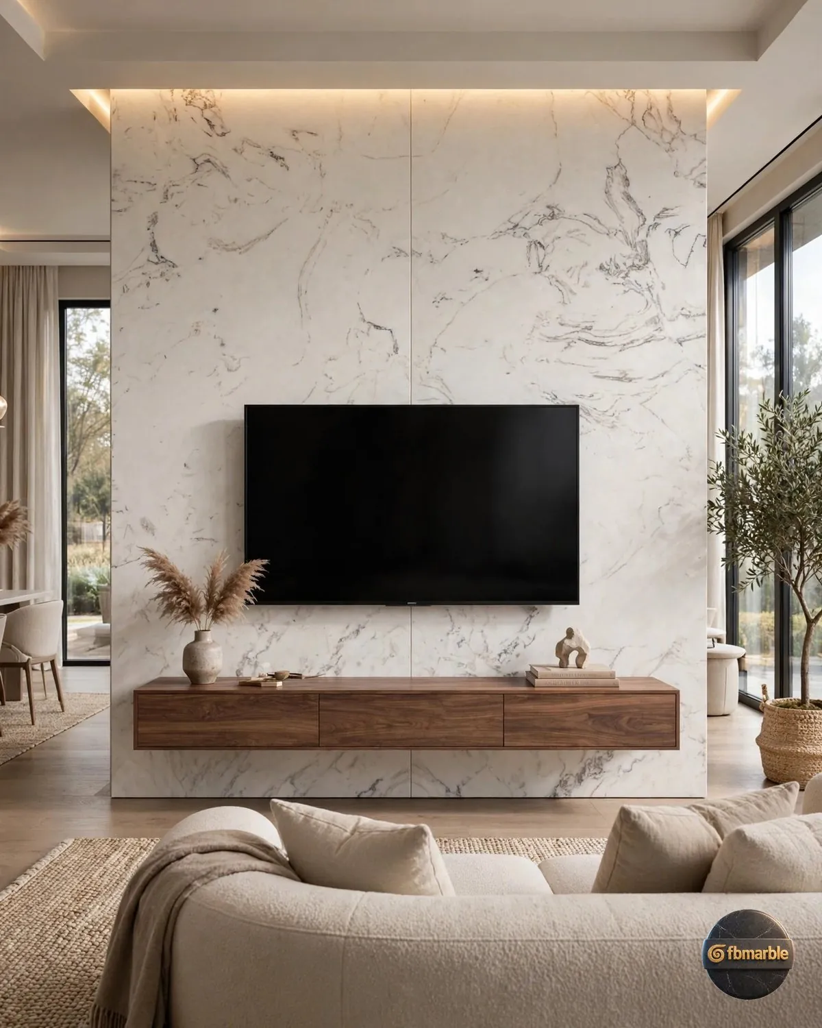 Antique White Quartz living room feature wall