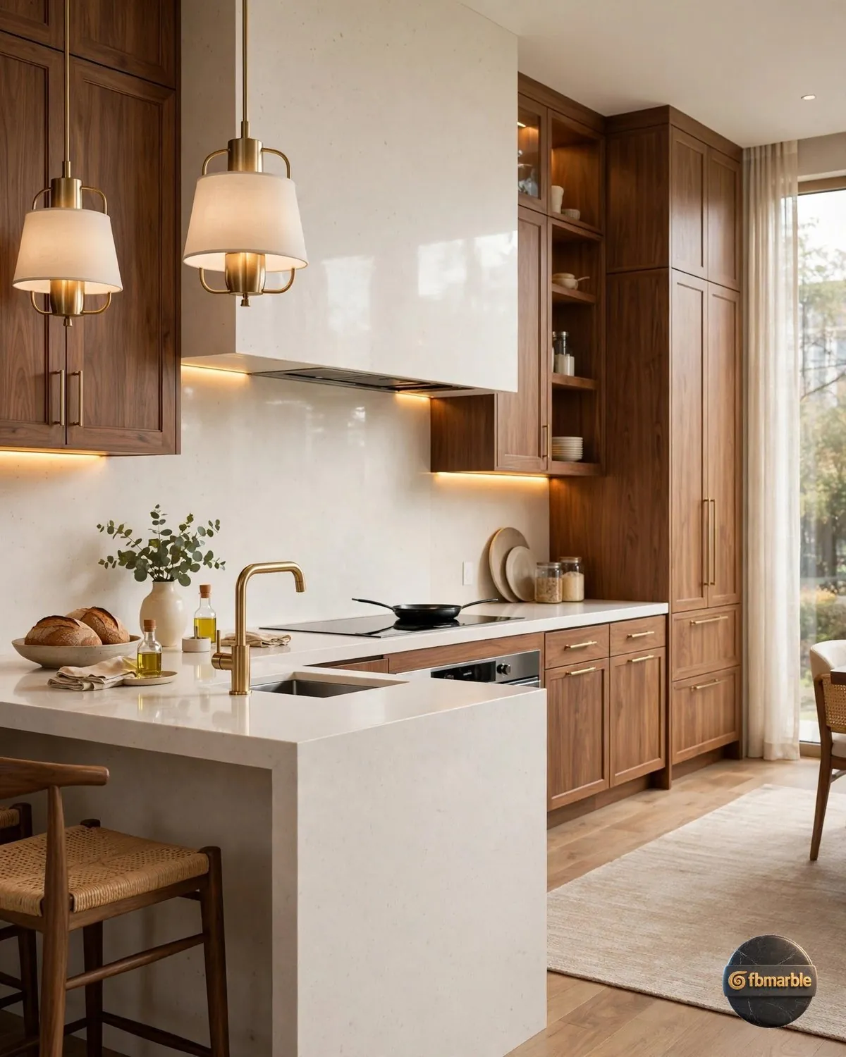 Artificial Cream Quartz kitchen
