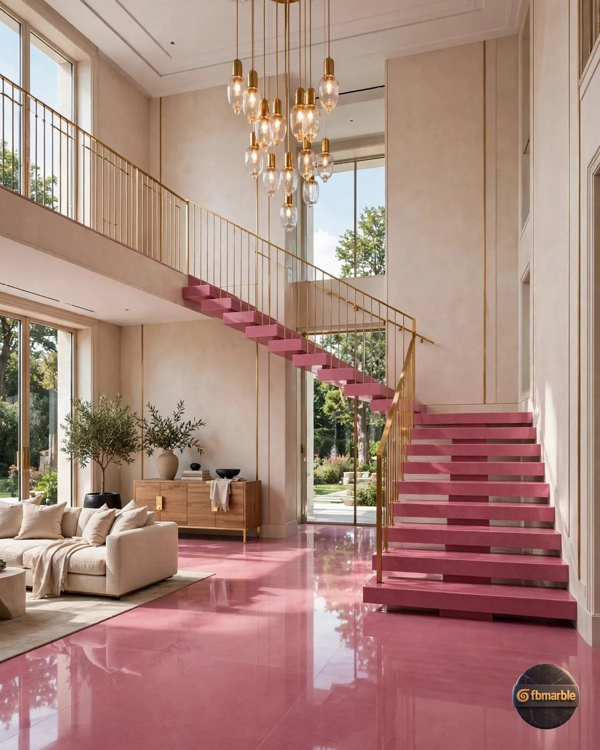 Bright Rose Quartz lobby flooring