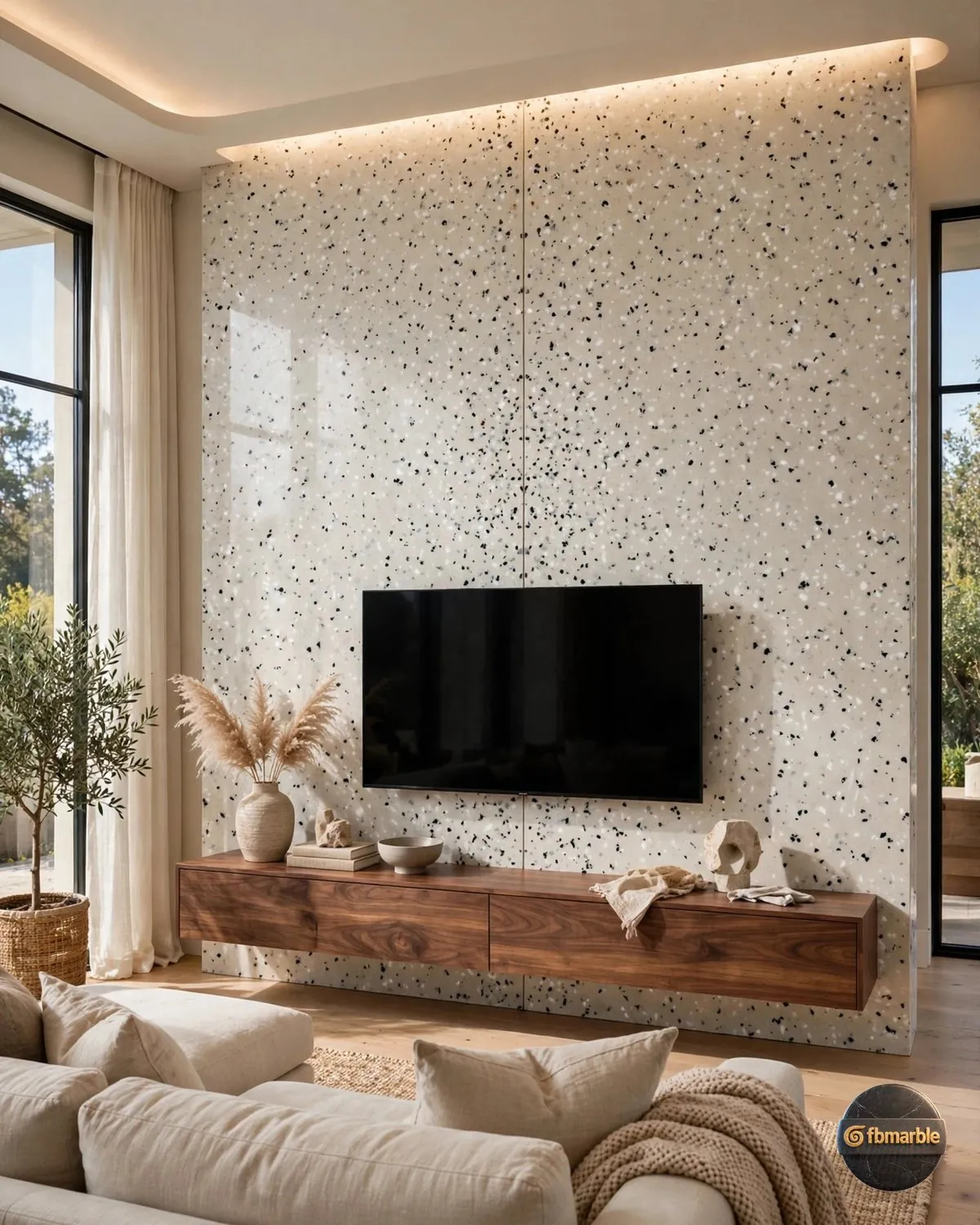 California Gold Quartz living room feature wall