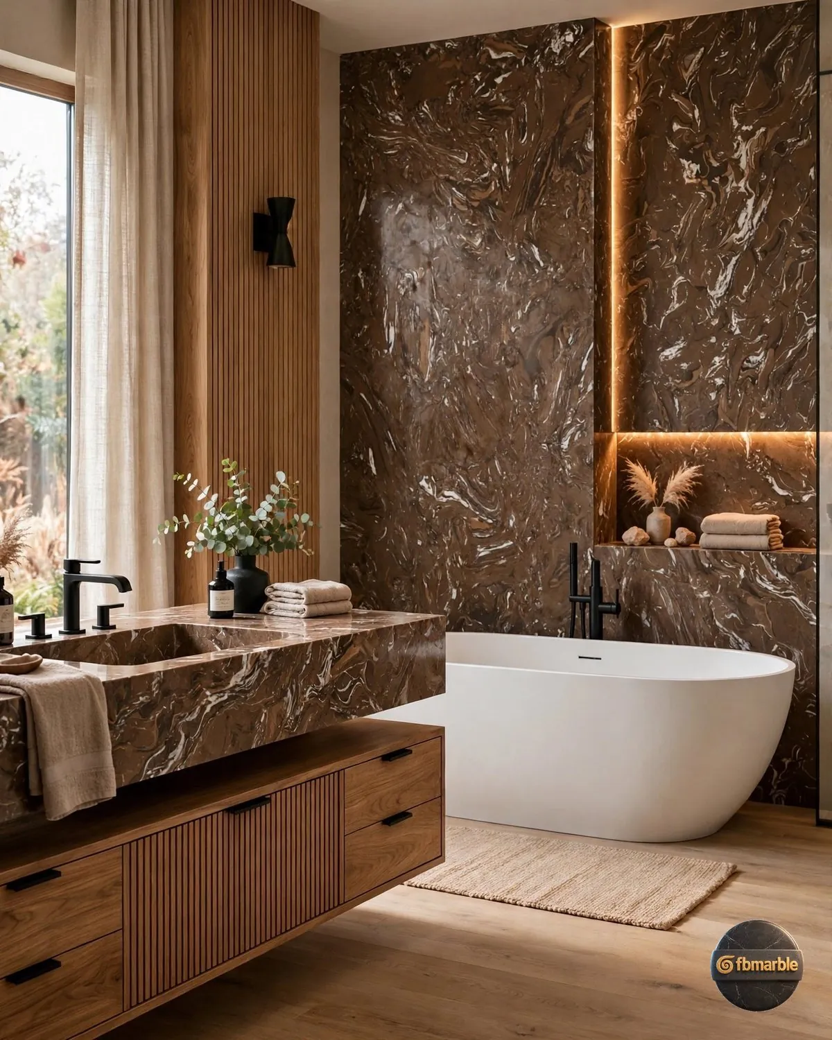 Caramel Brown Quartz bathroom