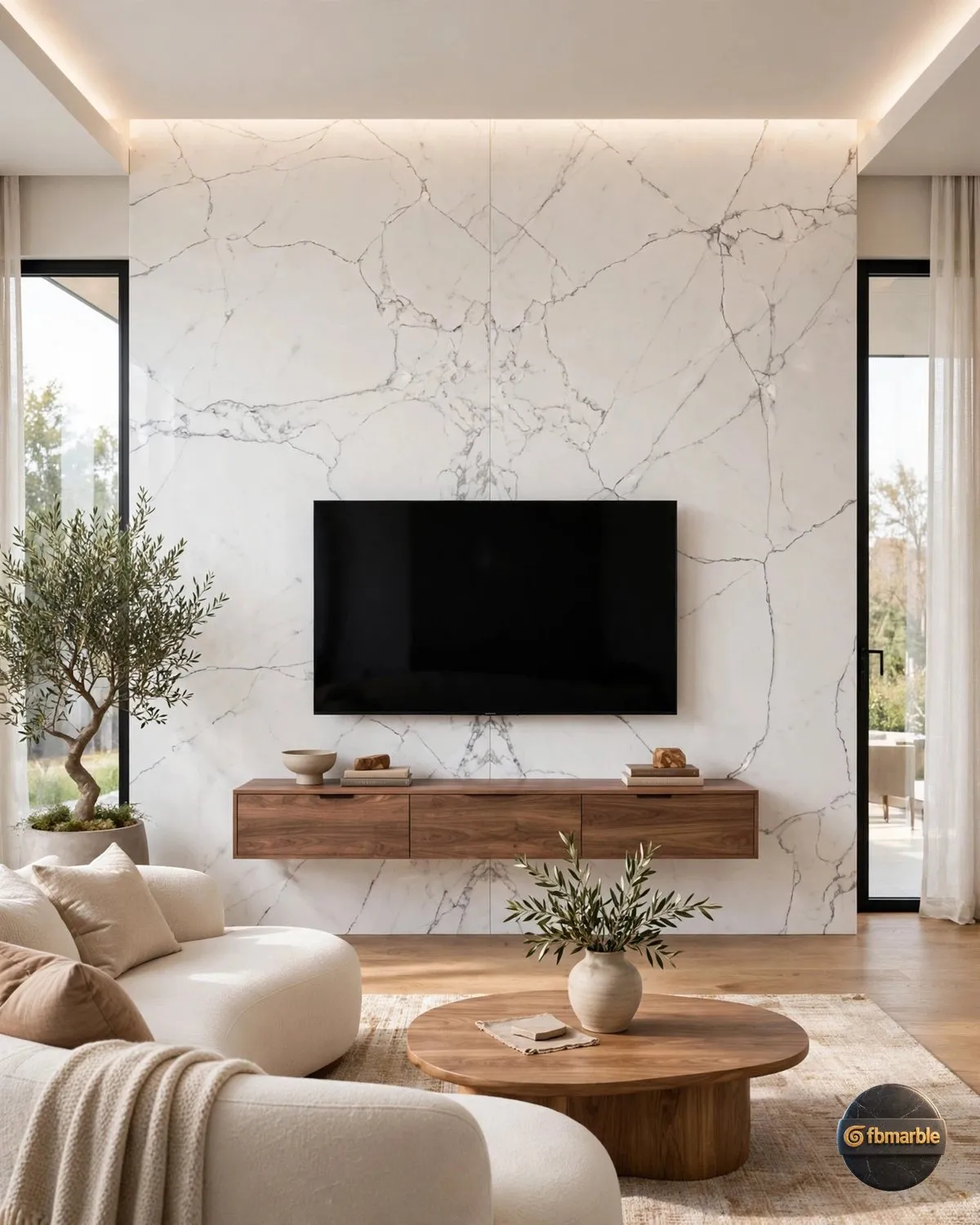 Carrara White Quartz living room feature wall