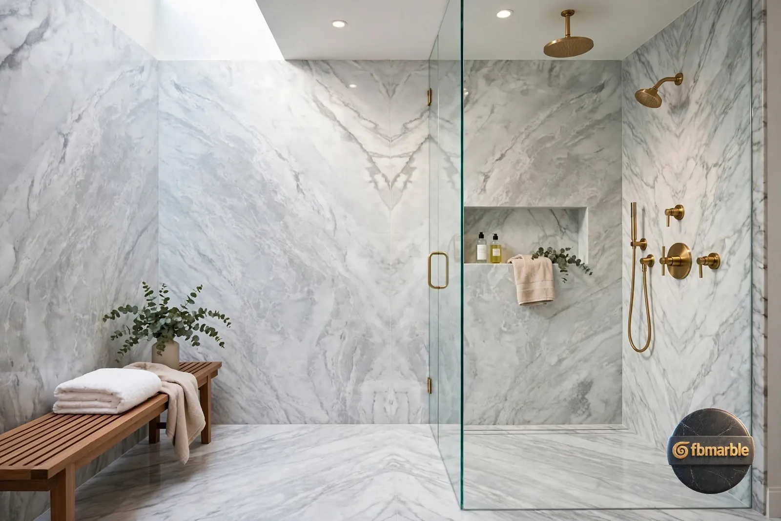 Carrara Grey photo 2 – soft grey-white quartz with large marble-style veins