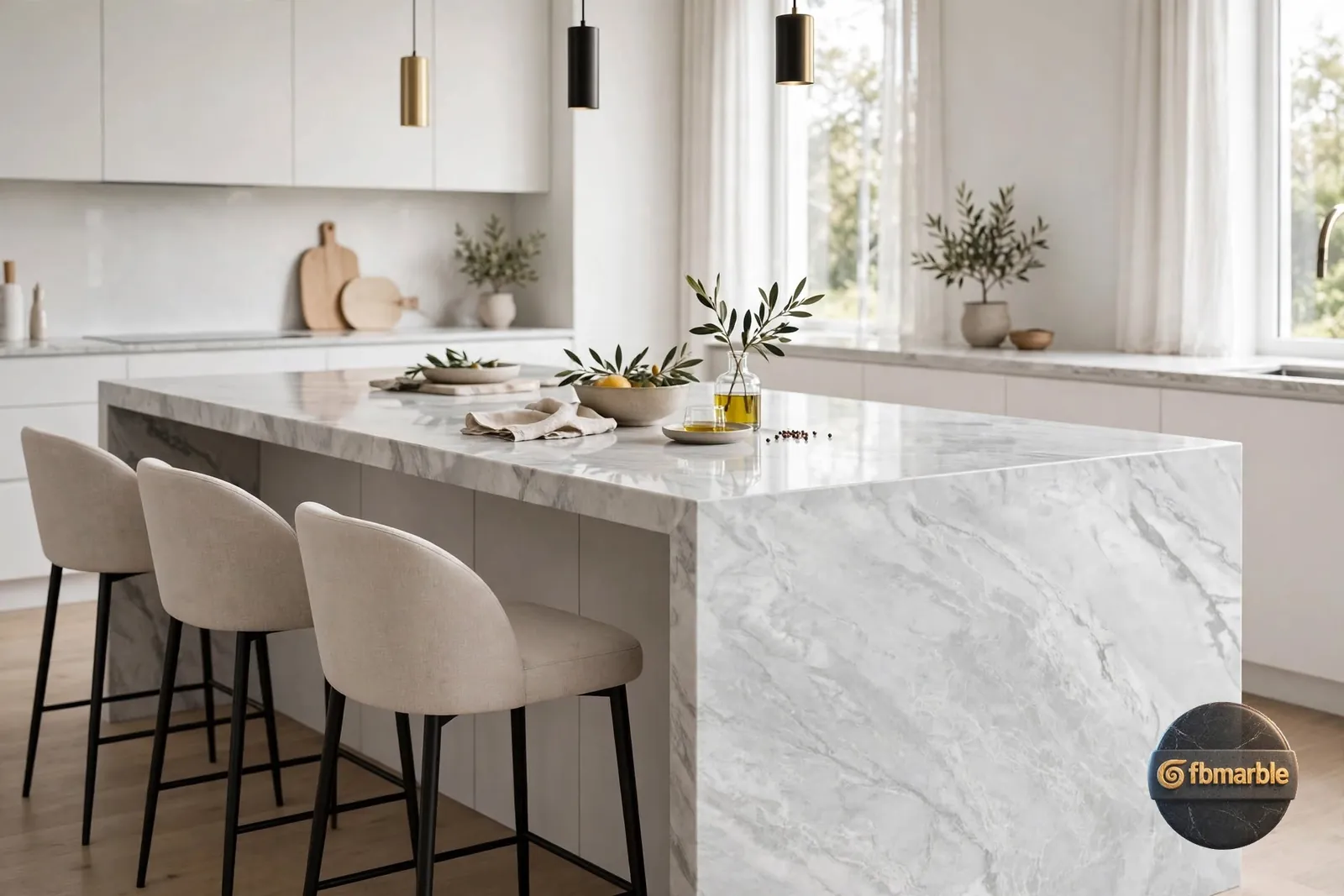 Carrara Grey photo 4 – soft grey-white quartz with large marble-style veins