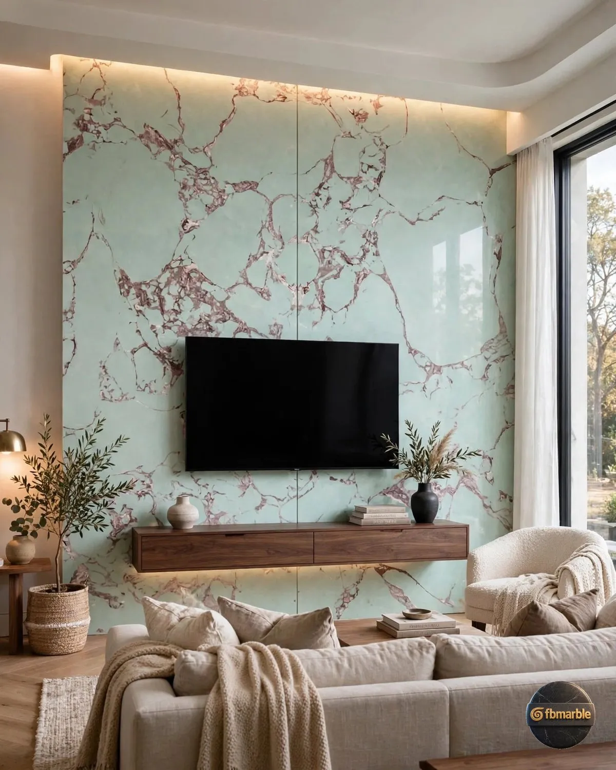 Celadon Green Quartz living room feature wall