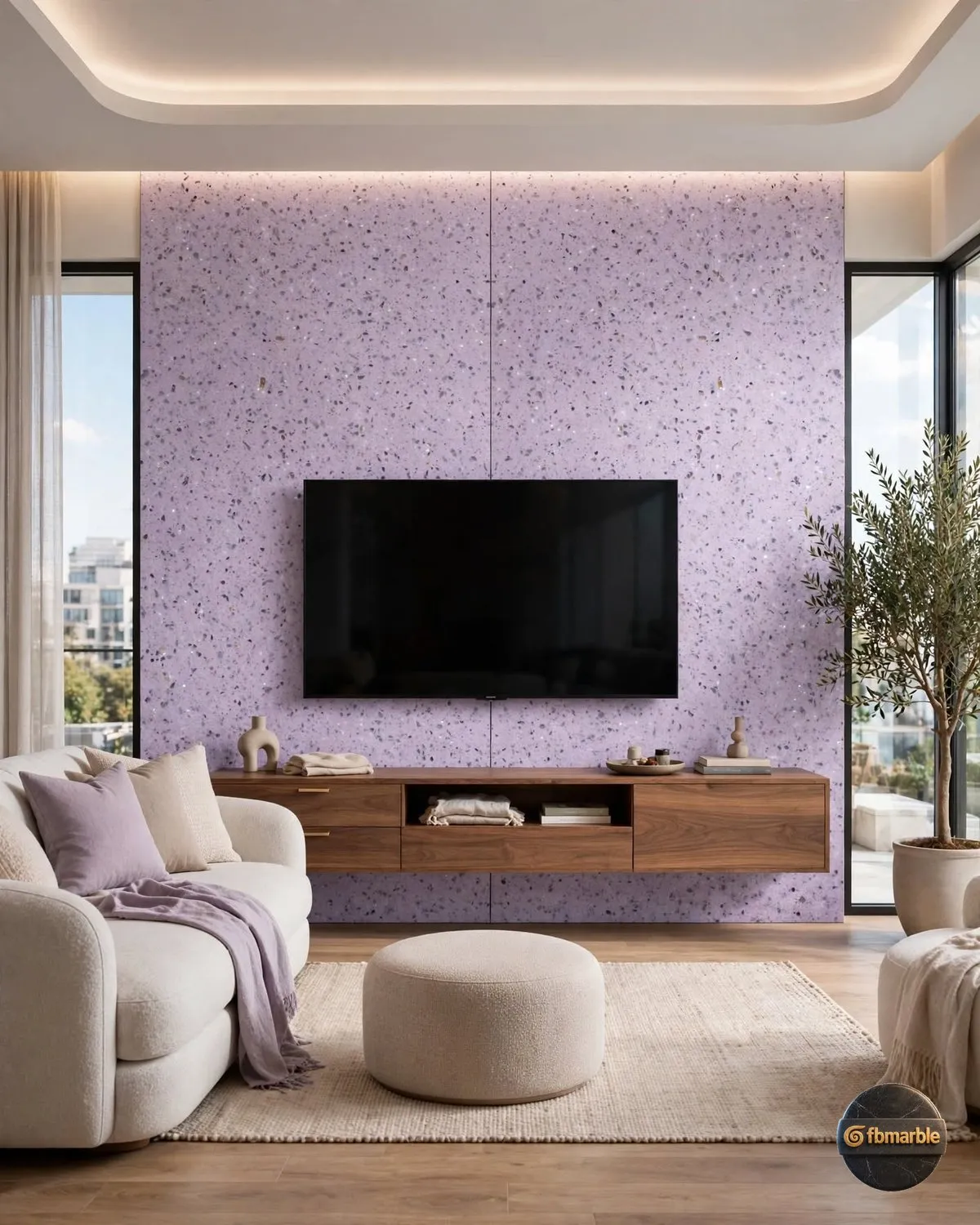 Dream Pink Quartz living room feature wall