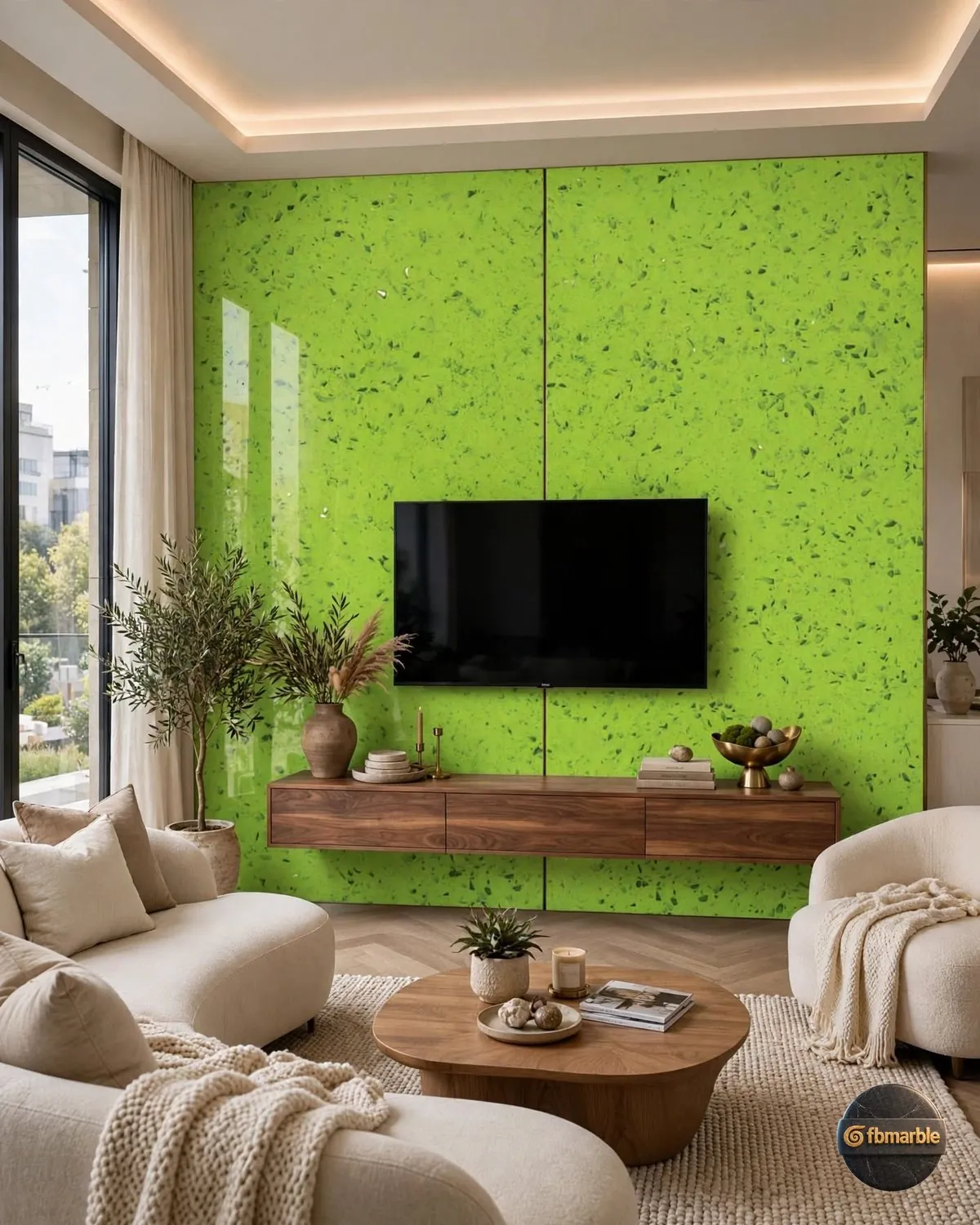 Earth Green Quartz living room feature wall