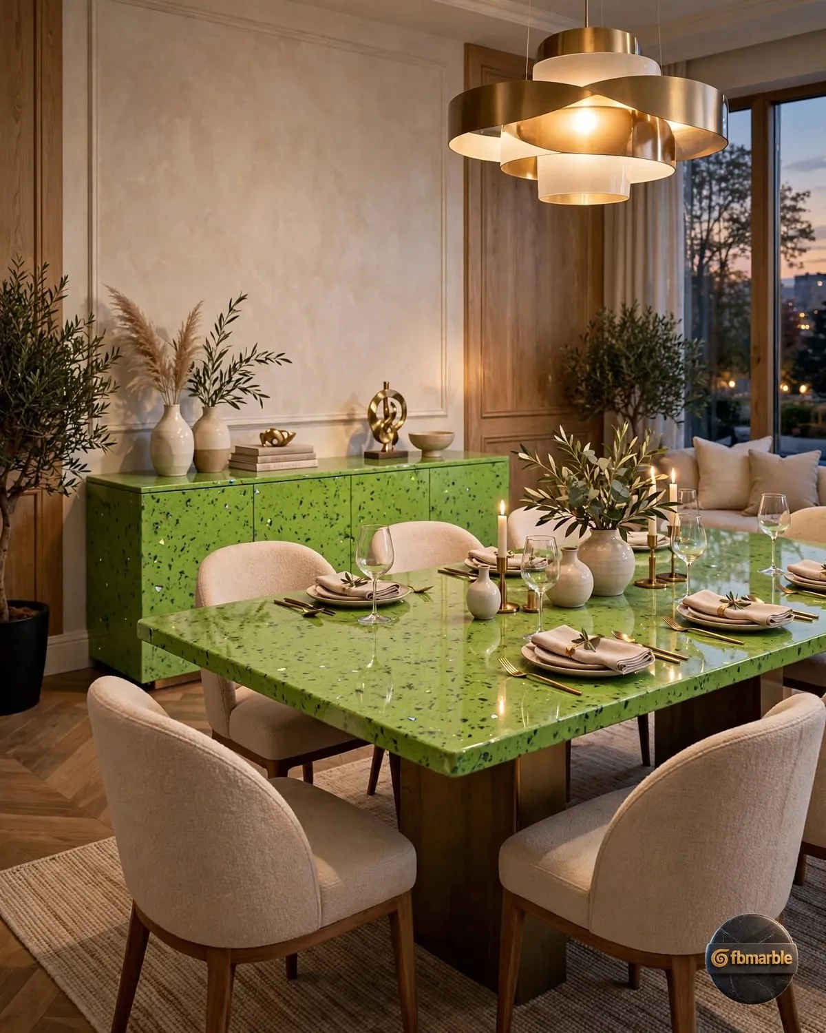 Earth Green Quartz dining area
