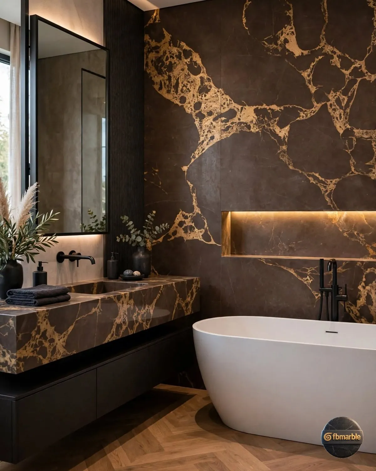 Emperador Scuro Quartz bathroom