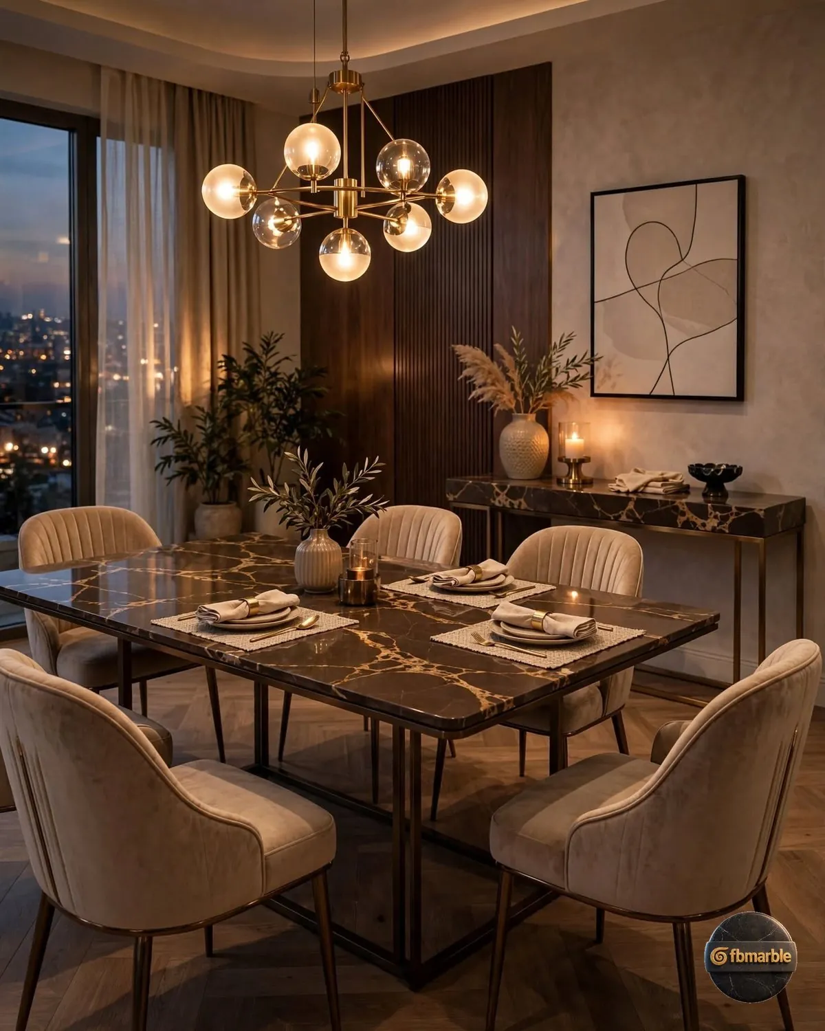 Emperador Scuro Quartz dining area