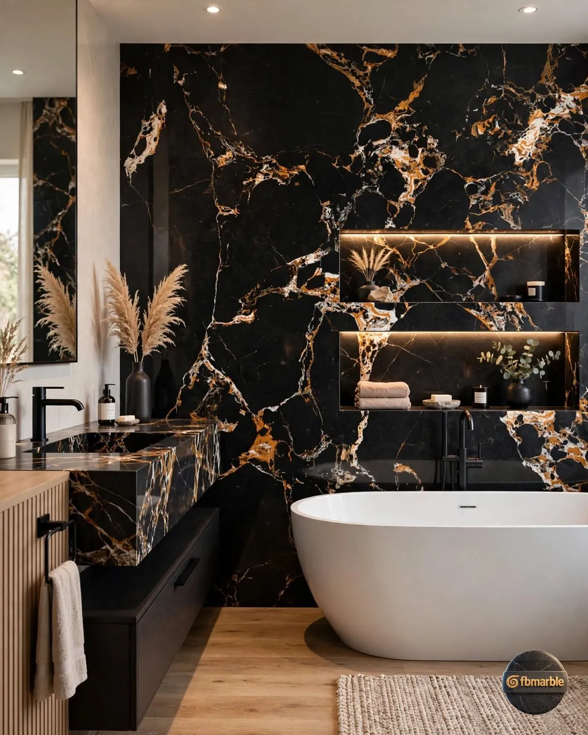Ethnic Black Quartz bathroom