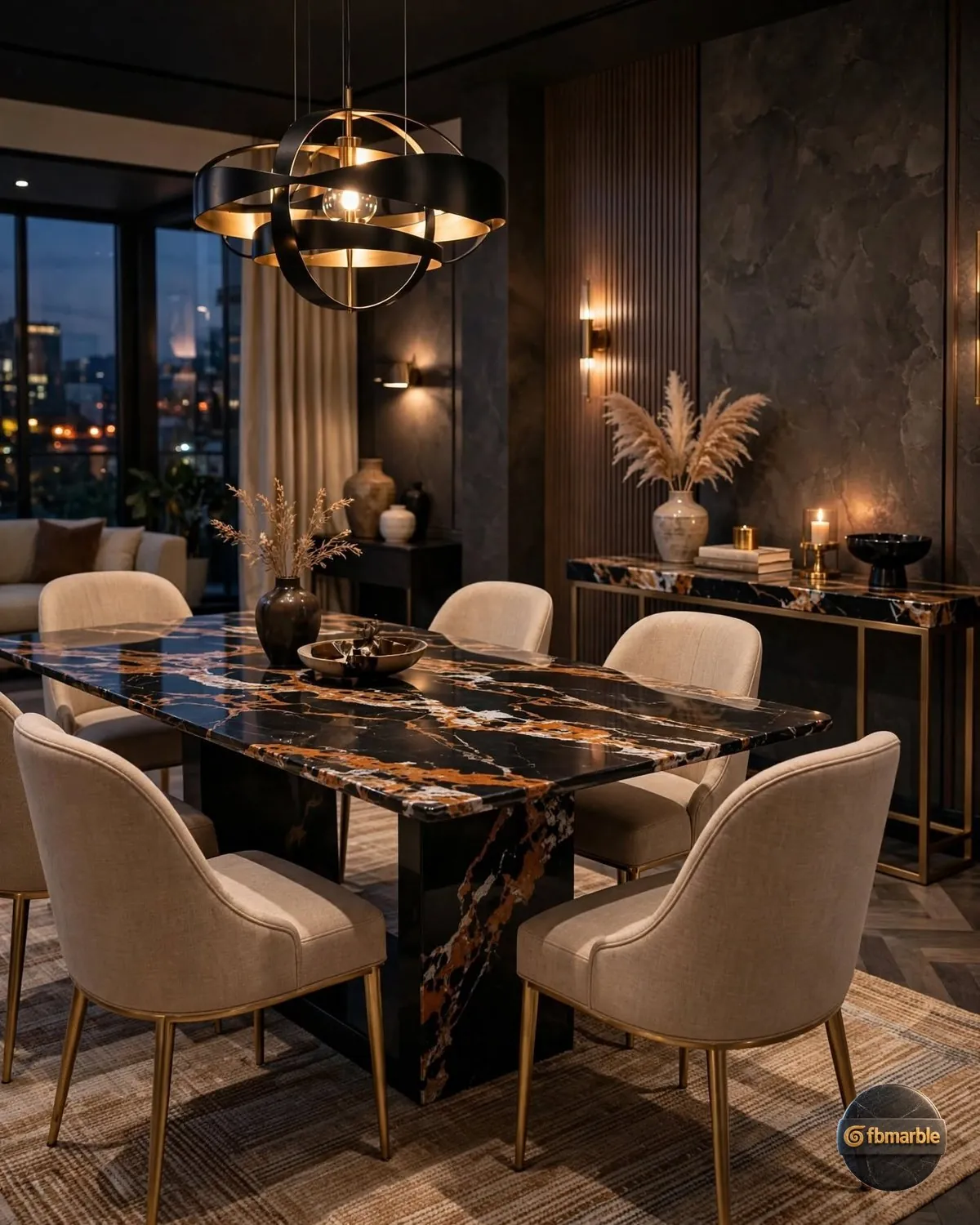 Ethnic Black Quartz dining area