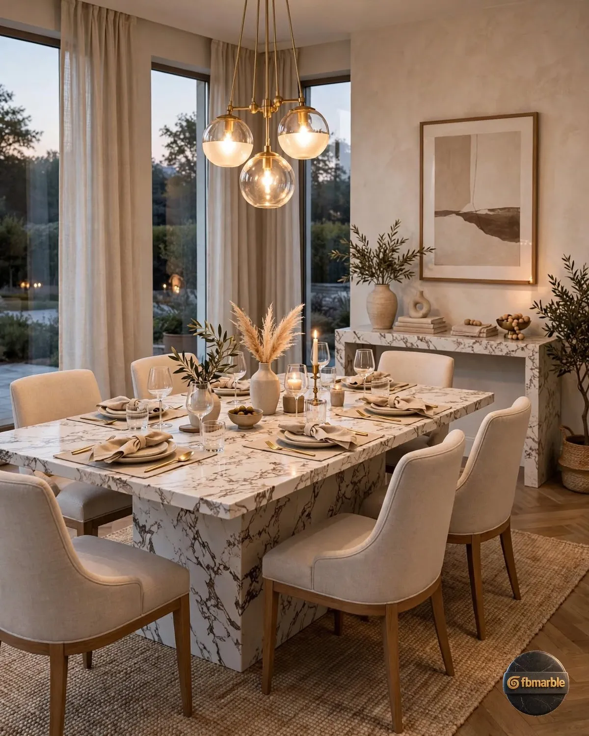 Fish Belly White Quartz dining area