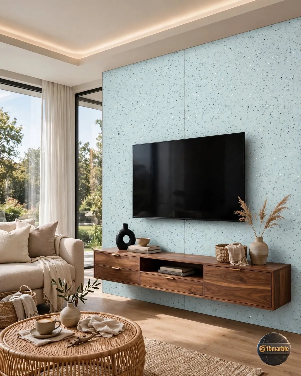 Gulf Crystal Quartz living room feature wall