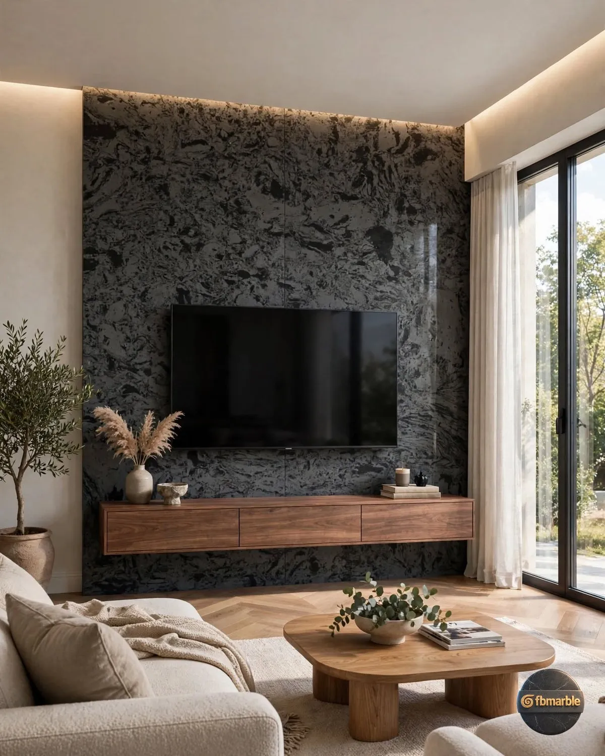 Gulf Leaf Quartz living room feature wall