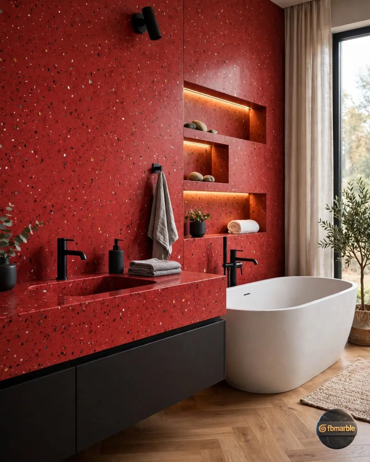 Gulf Red Quartz bathroom
