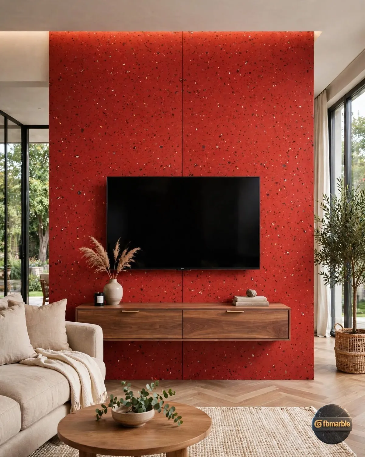 Gulf Red Quartz living room feature wall