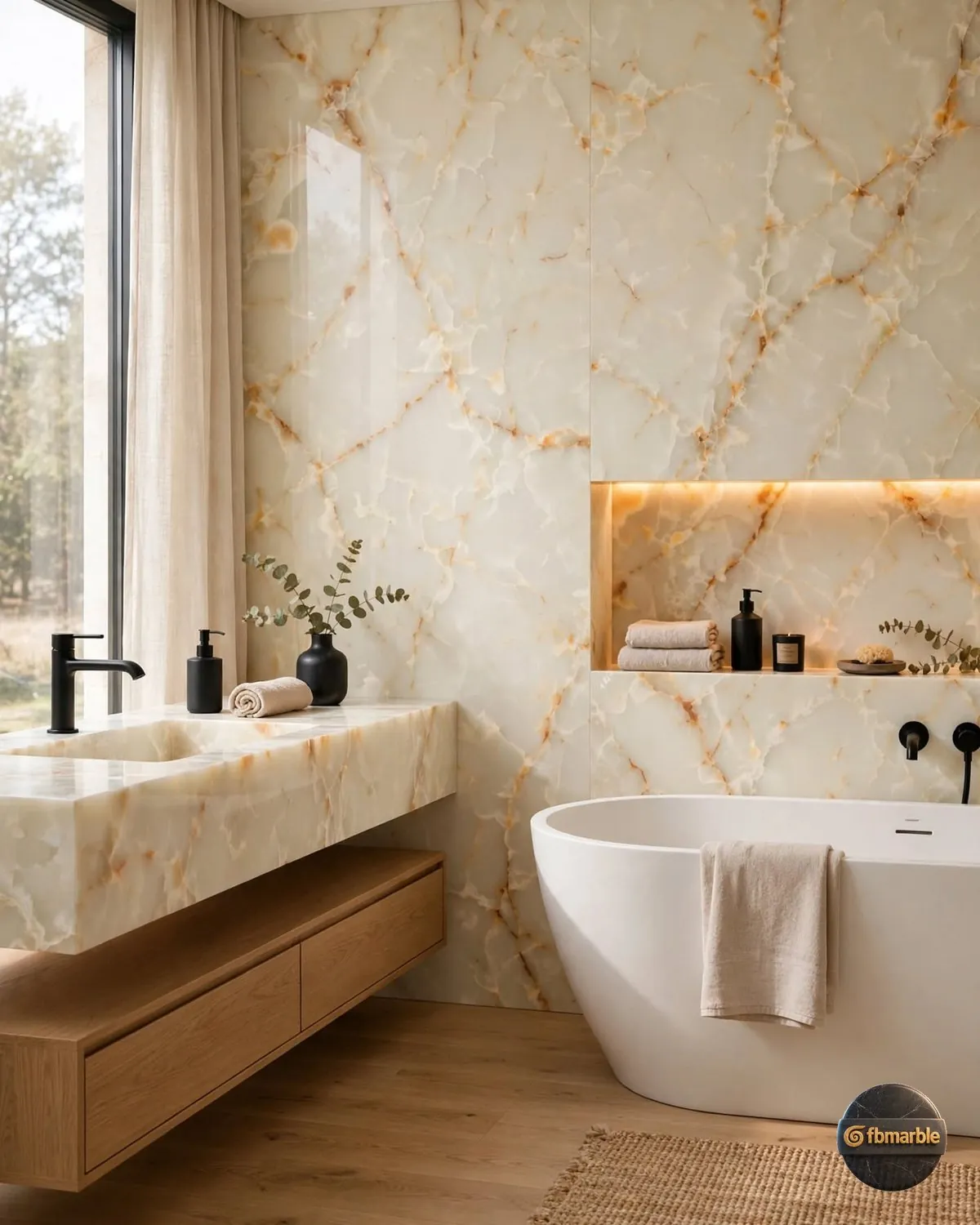Honey Jade Onyx Quartz bathroom