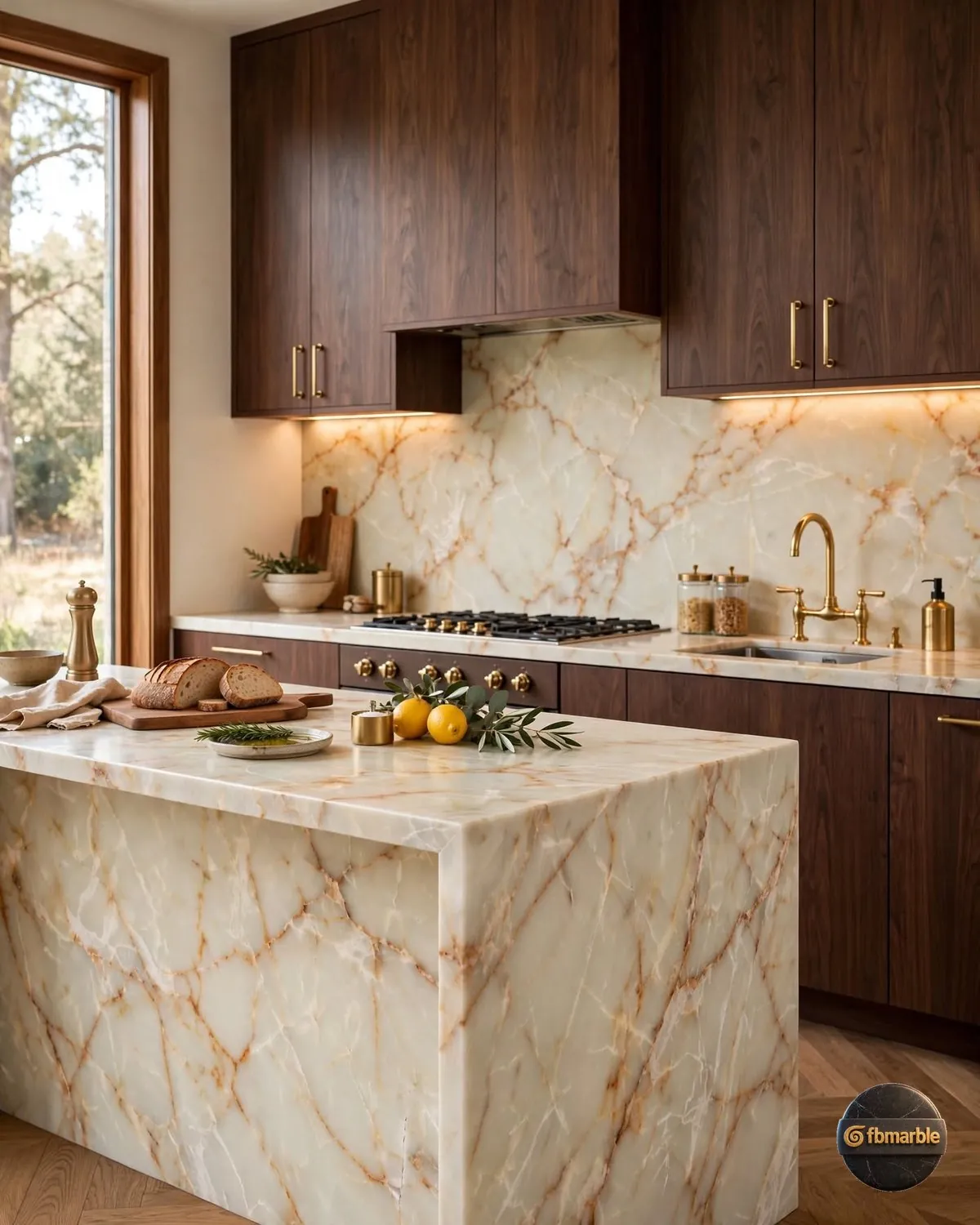 Honey Jade Onyx Quartz living room feature wall