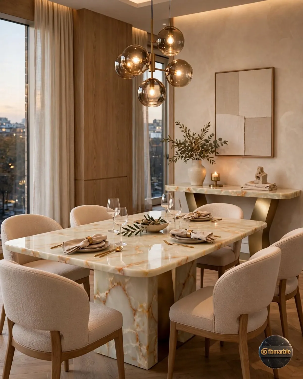 Honey Jade Onyx Quartz dining area