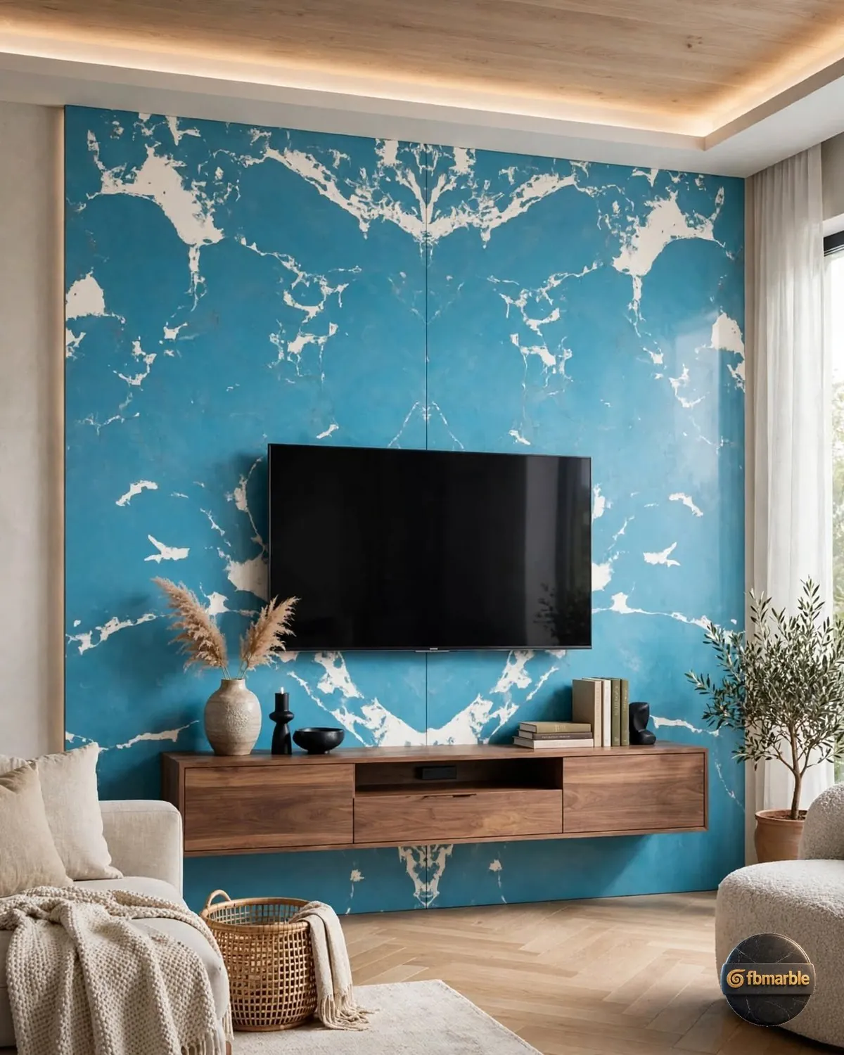 Ice Blue 2 Quartz living room feature wall