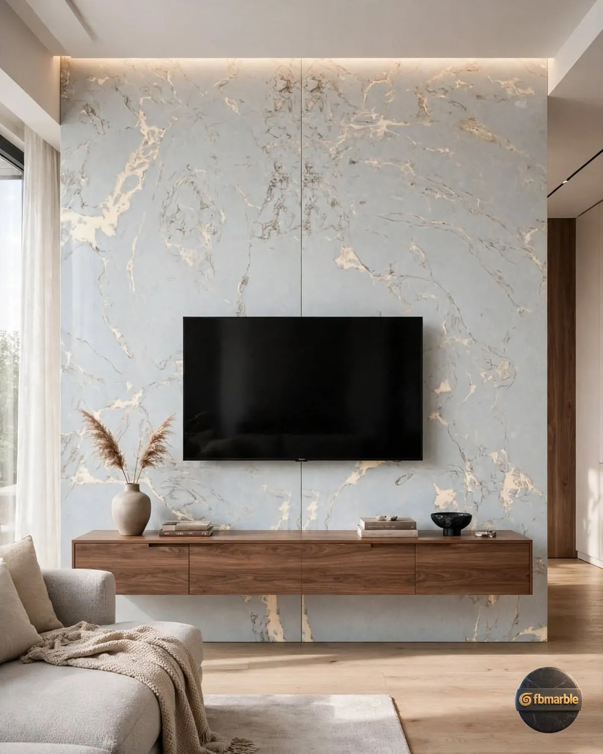 Ice Blue Quartz living room feature wall