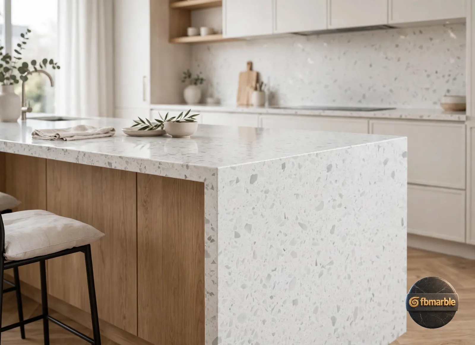 Ice White photo 2 – bright white quartz with fine grey speckle