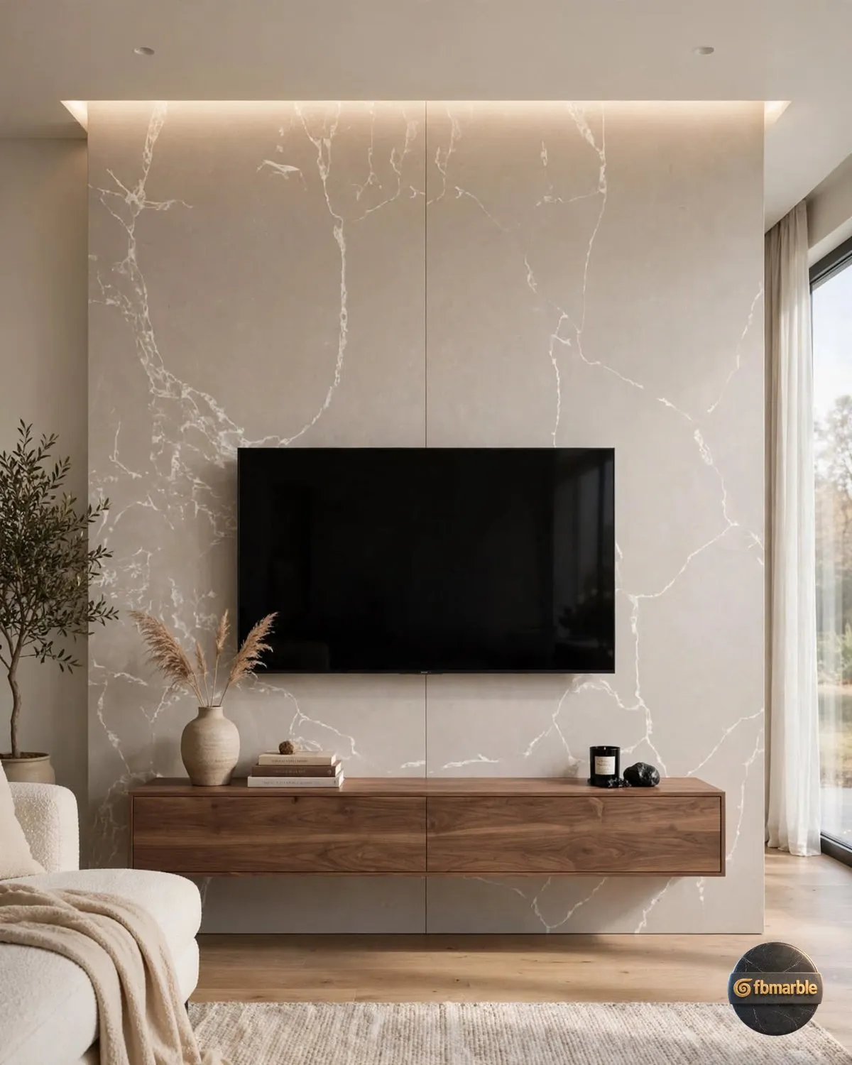Majestic Grey Quartz living room feature wall