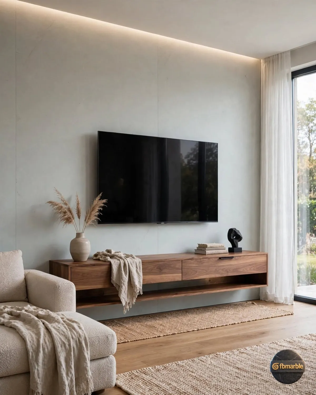 Milk White G.W Quartz living room feature wall