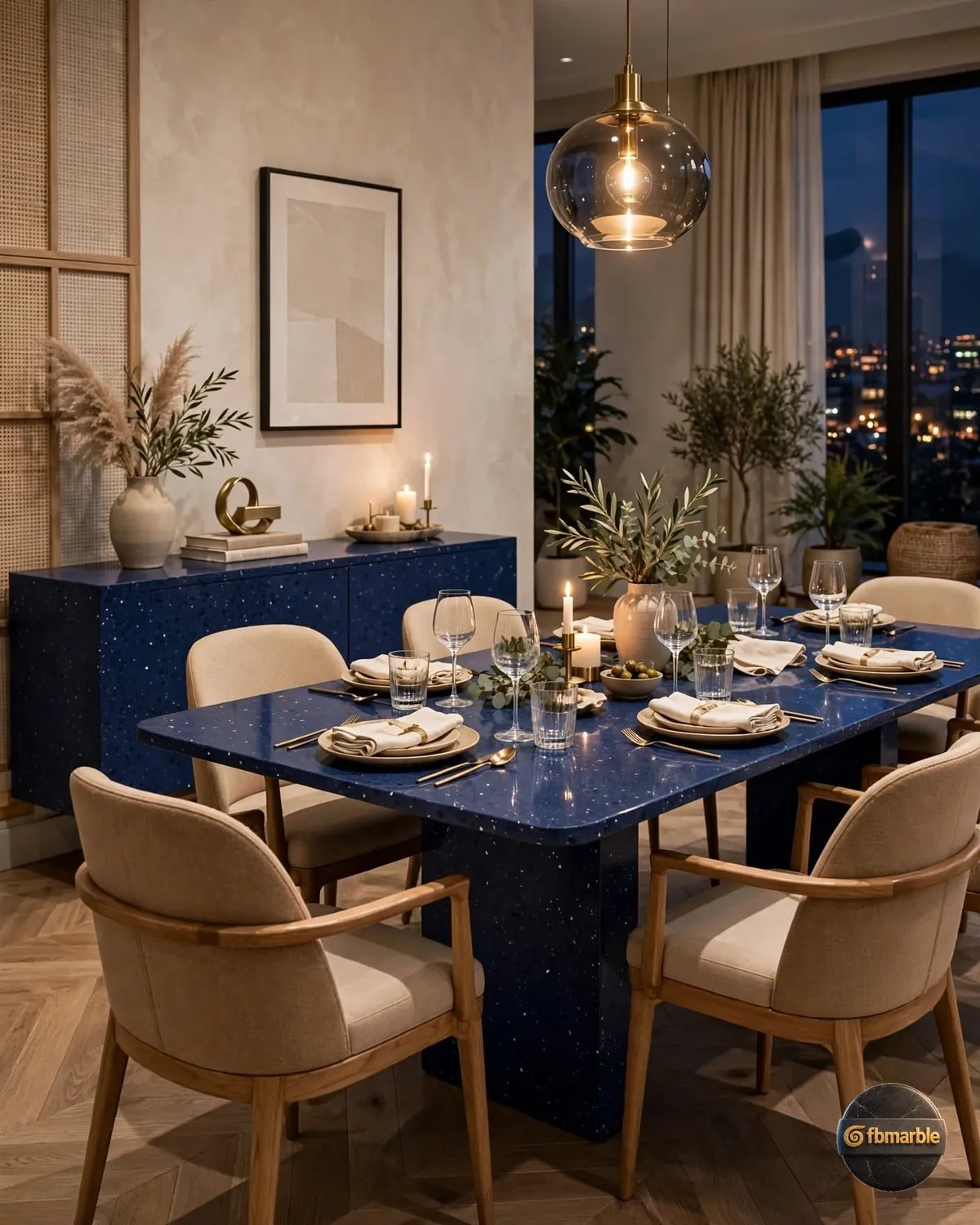 Navy Blue Quartz dining area