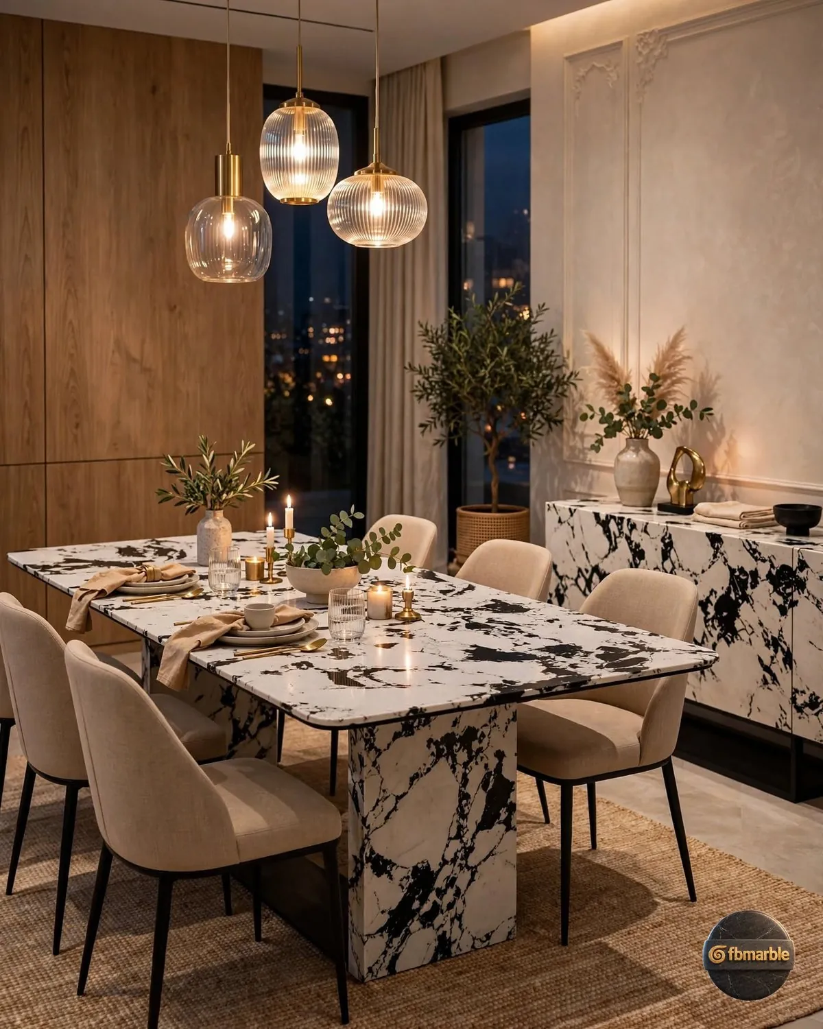 Panda Black Quartz dining area