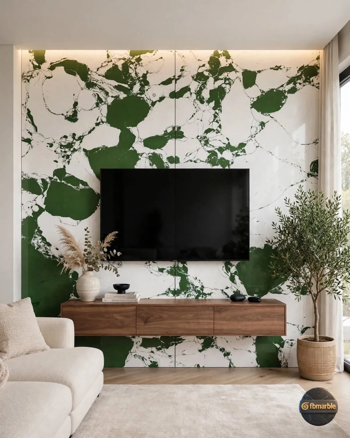Panda Green Quartz living room feature wall