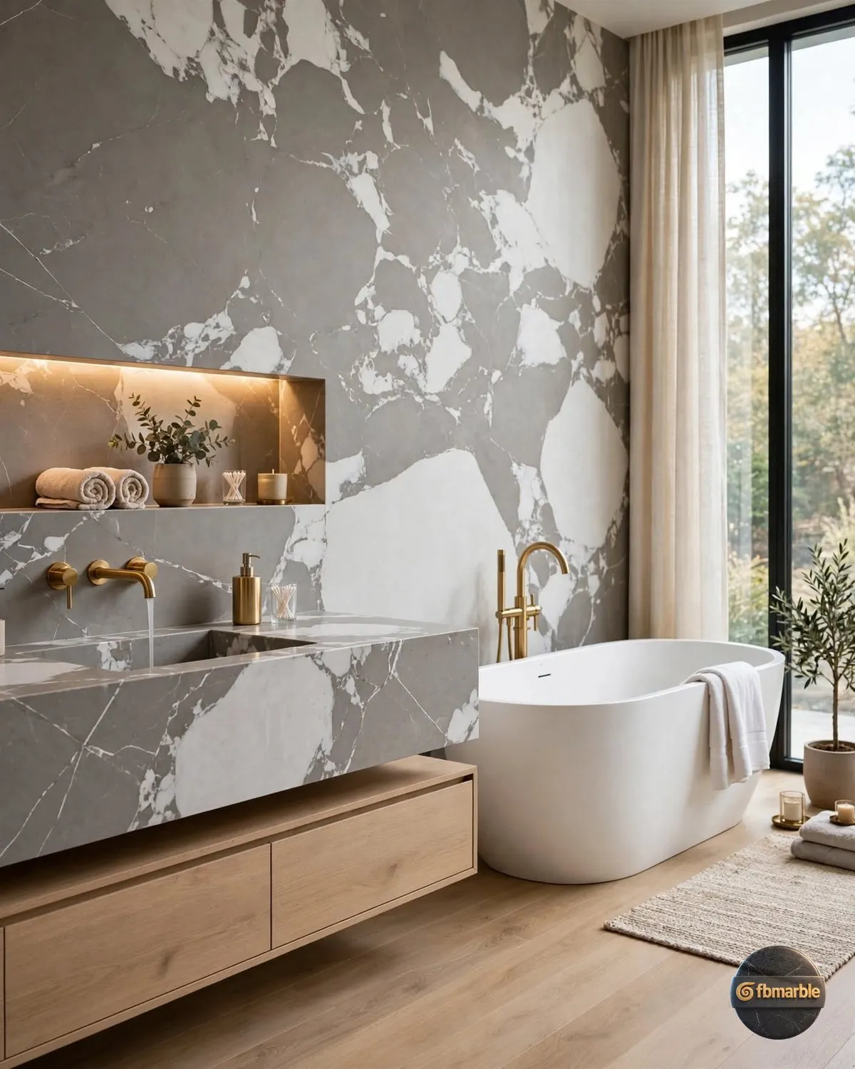Panda Grey Quartz bathroom