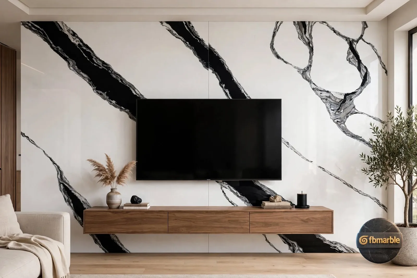 Panda White Bookmatch photo 3 – bookmatch white quartz with bold diagonal black veins
