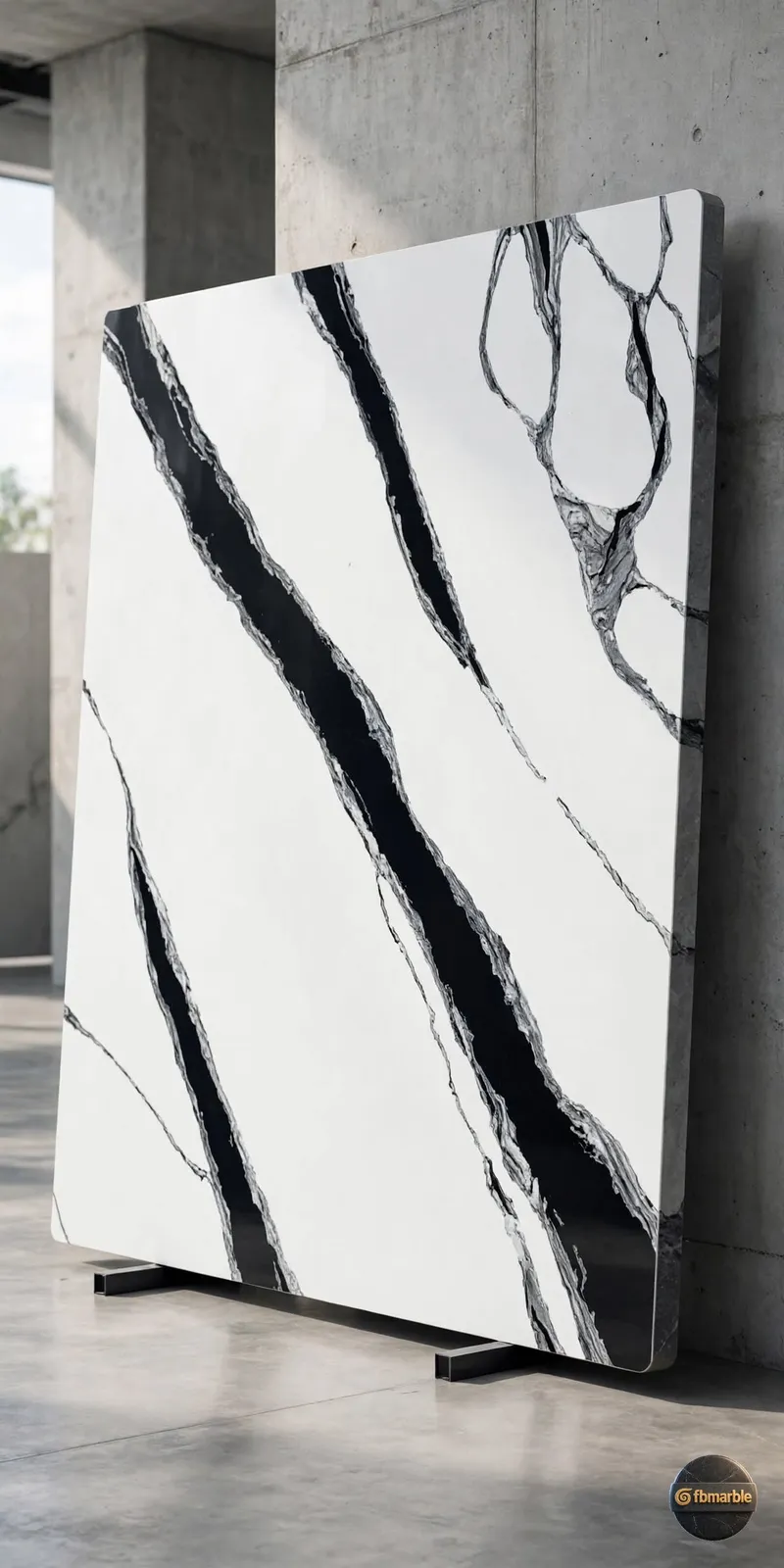 Panda White Bookmatch photo 4 – bookmatch white quartz with bold diagonal black veins