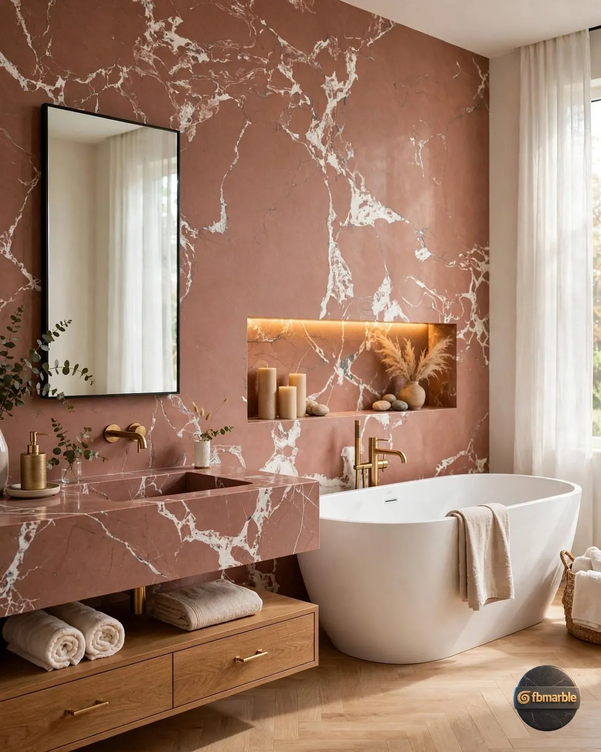 Rosso Alicante Quartz bathroom