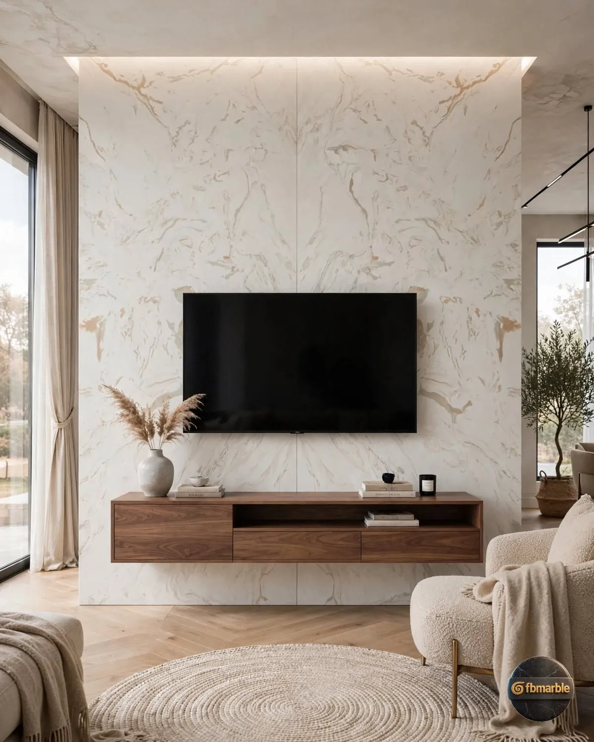 Royal Beige Quartz living room feature wall