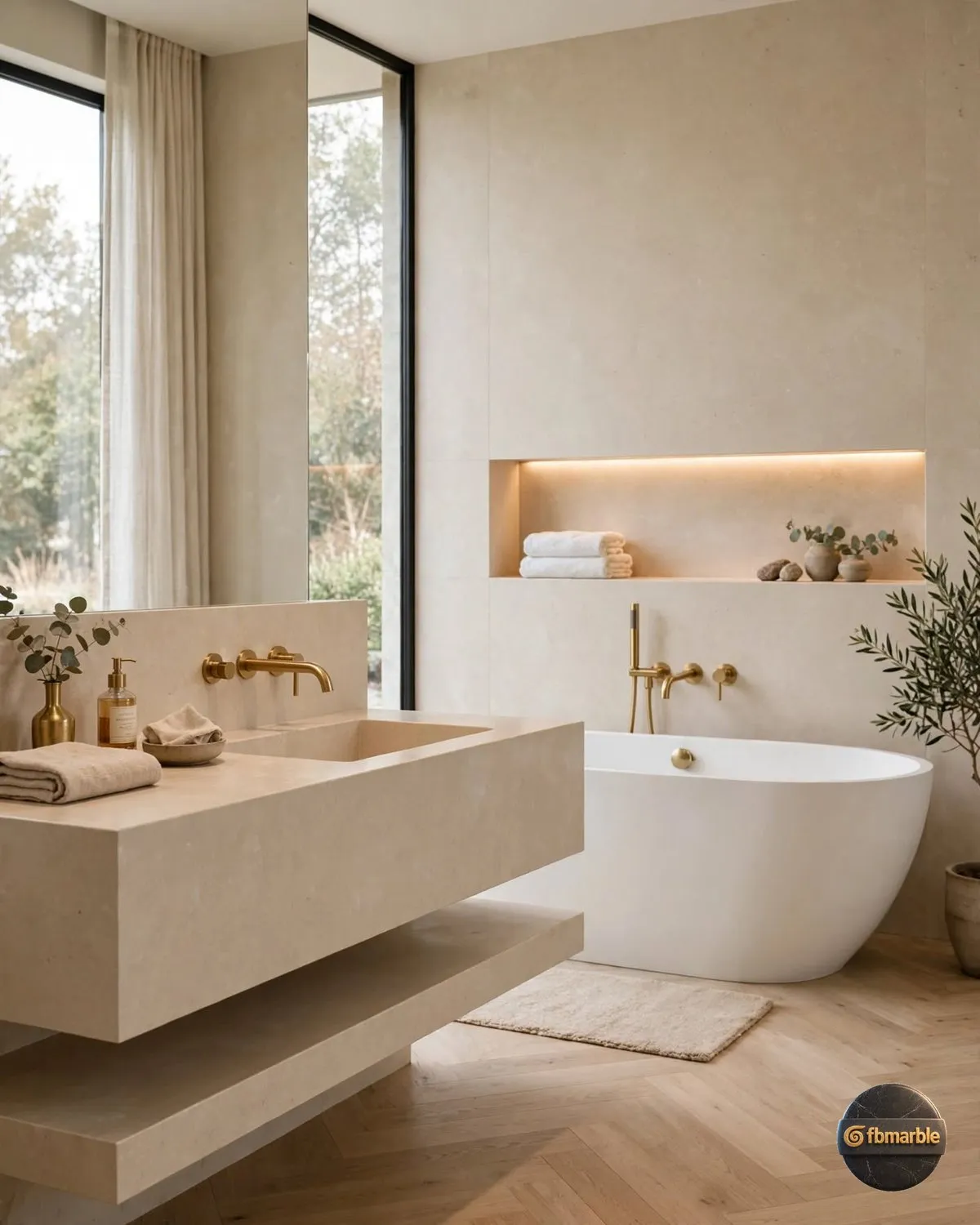 Royal Cream Quartz bathroom