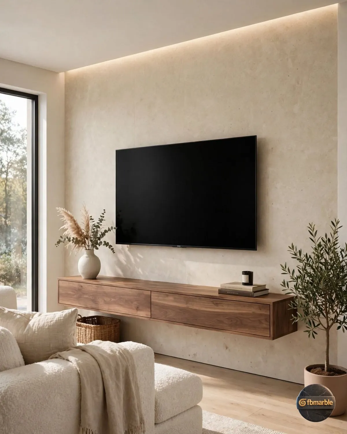 Royal Cream Quartz living room feature wall